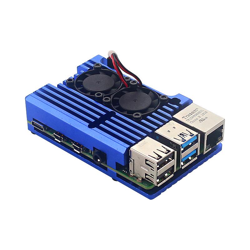 Raspberry Pi 4B/3B+ Robustes Aluminiumgehäuse mit Dual-Lüfter-Kühlkörper