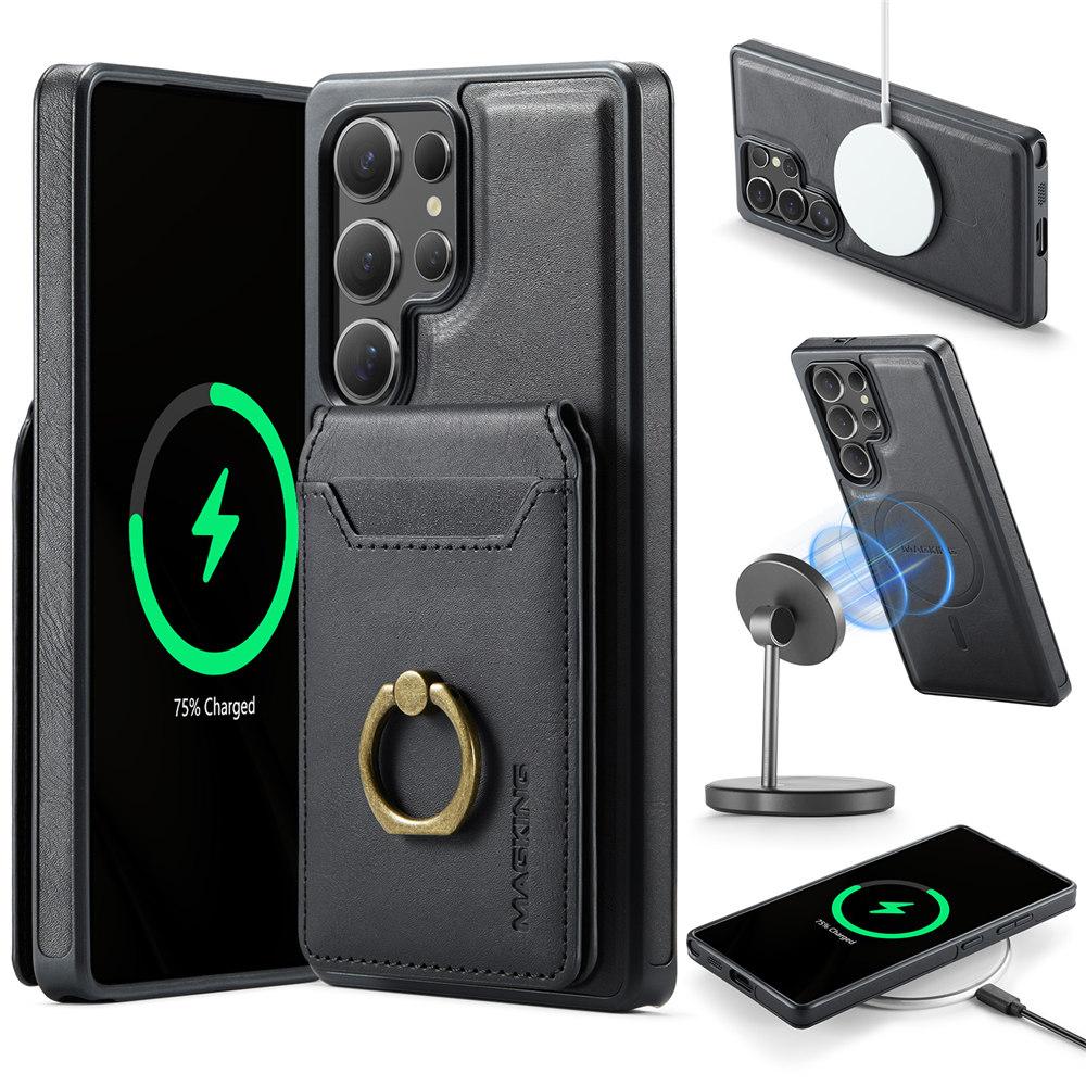 2 in 1 Detachable Magnetic Leather Case For Samsung Galaxy S25 S24 Plus S23 Ultra Magsafe Wireless Charge Ring Cards Cover