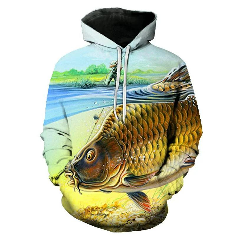 New 3D Printing CARP Fishing Pattern Hoodie Outdoor Fish Hunting Men's Sweatshirt Fashion Plus Size sudaderas tops