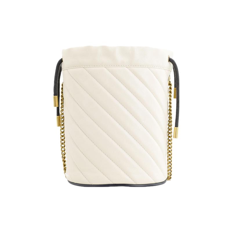Gucci crossbody bag GG Marmont distressed Marmont gold label logo color-blocked piping drawstring quilted chain cowhide shoulder mini women's white