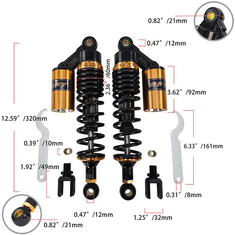 

Gold&Black Straight/Round Double Fork 320mm Universal Air Shock Absorber Rear Suspension Spring Scooter DirtBike Gokart Quad ATV Motorcycle