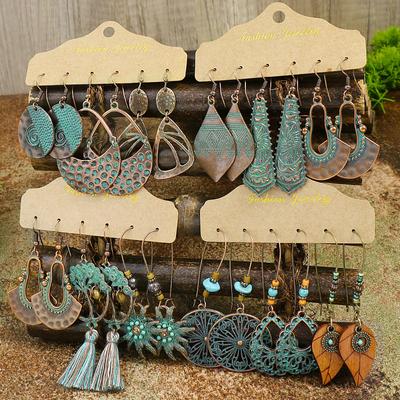 Vintage Bronze Ohrringe Geometrisch Rund Perlenbesetzt Sonnenblume Blatt Accessoires für Damen Quaste Anhänger Sets Großhandel