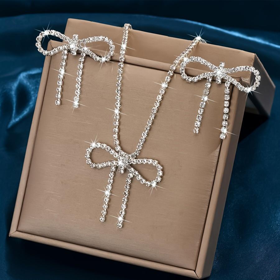 Elegant And Rhinestone Bow Necklace Earring Set Shining Claw Chain Suitable For Parties And Gifts Fashion Accessories For All Seasons