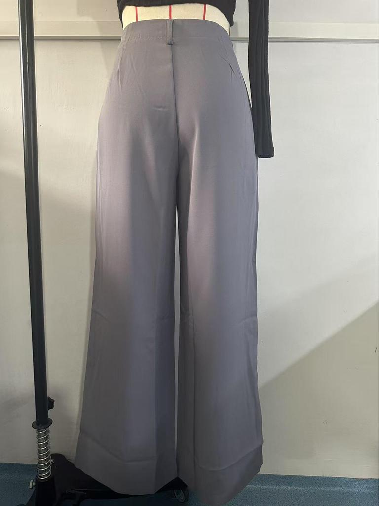 European & American Women's High-Waist Straight-Leg Business Casual Pants - Solid Color Draped Style (2026)