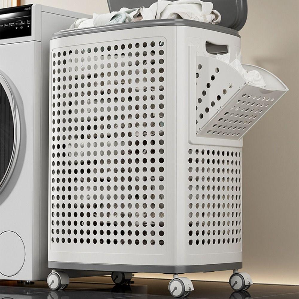 Wäschekorb in großer Größe, leise Räder, Wäschebehälter, Korb für Schmutzwäsche, Wohnen in einer Wohnung