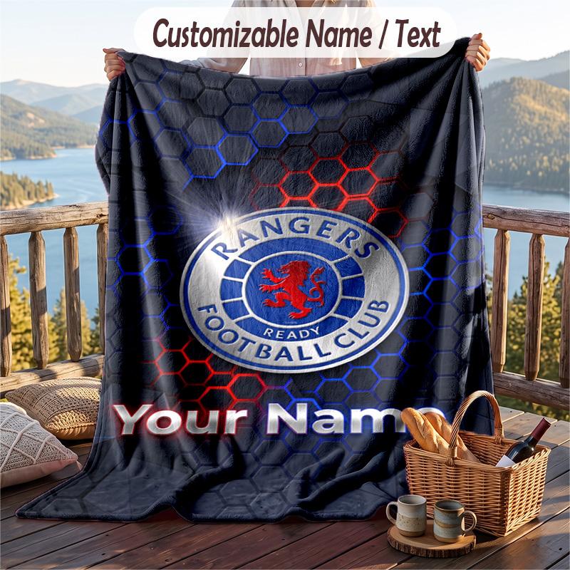 Flannel Blanket Rangers FC Print Custom Name Text Soft Throw for Sofa Bed