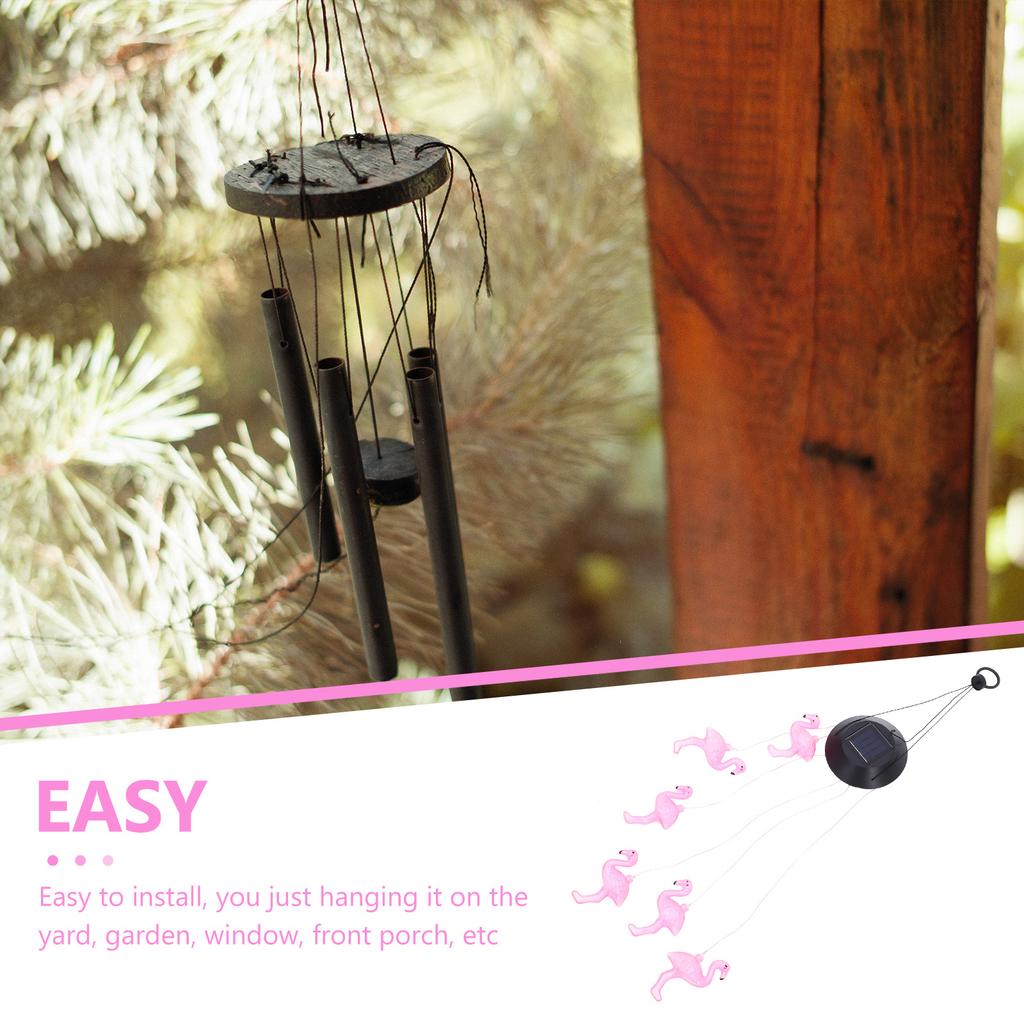 Flamingo Decorative Lights Solar Wind Chime Lamp Hanging Lanterns Outdoor Garden Fence Glow Night Melody Sensor Easy Install