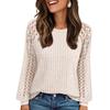 Women's Round Neck Loose Peplum Knit Patchwork Hollow Out Long Sleeve Top