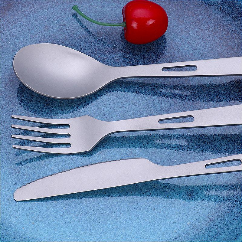 Vesela de titan pur, set de tacamuri de camping in aer liber, set de trei piese, set de tacamuri din titan de calitate alimentara sanatos, cutite, furculite, linguri