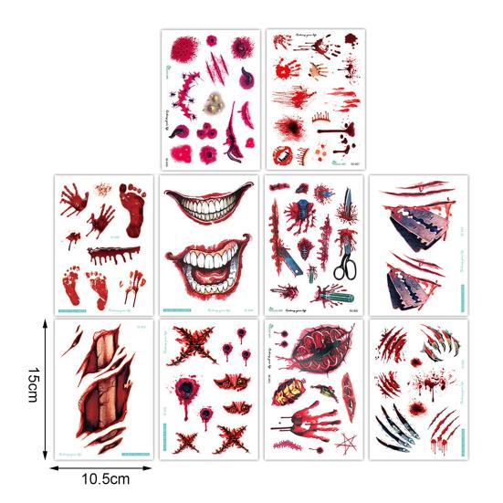 10 pezzi adesivi per tatuaggi di Halloween cicatrici temporanee cosplay body art decalcomania bambini pasqua dito modello realistico adesivi per il viso atmosfera spettrale festa evento