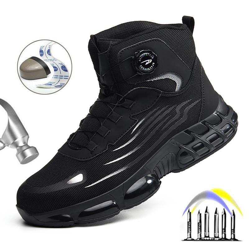 High-top Rotating Button New Safety Shoes Men Anti-smash Anti-puncture Work Shoes Fashion Men Sport Shoes Security Protective Boots Men