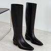 Bottes hautes en cuir à bout carré, semelle souple, fermeture éclair arrière, antidérapantes, résistantes à l'usure, à talon bloc pour femmes
