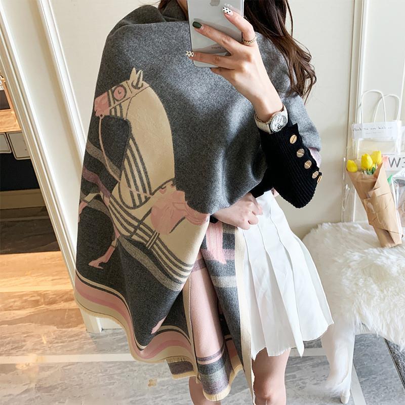 Women's Autumn/Winter 2022 European & American Imitation Cashmere Double-Sided Carriage Print Thick Warm Scarf Shawl