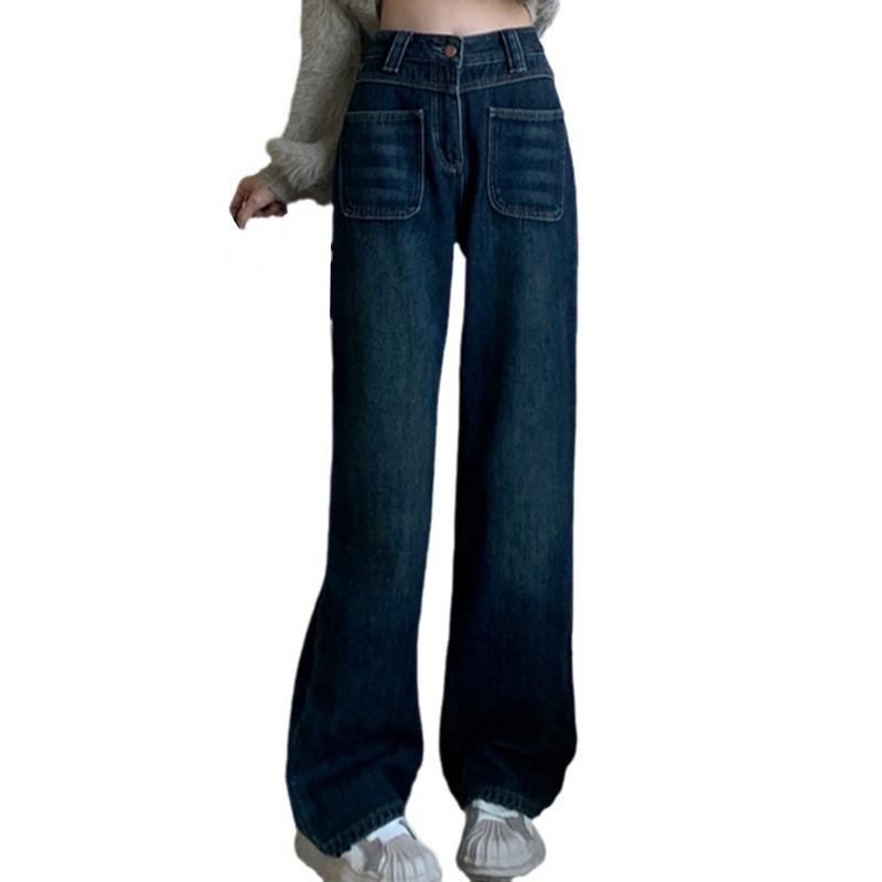 Nowe dżinsy z wysokim stanem, retro, z szerokimi nogawkami, wyszczuplające, dla drobnych studentek