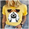 Unisex Womens Cotton  Naughty Jack Russell Print TShirt Loose Round Neck Casual Short Sleeve Fashion Top Clothing Summer