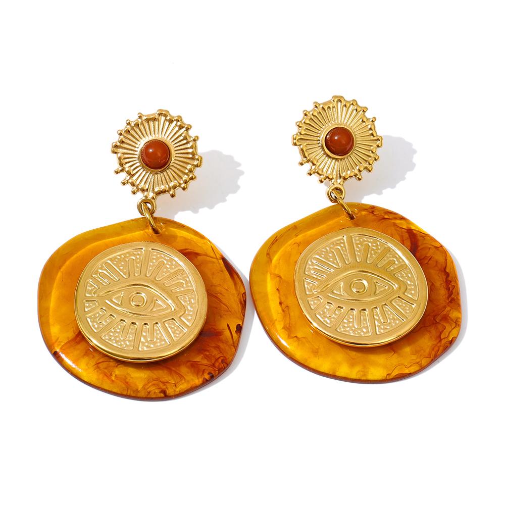 

Yhpup Amber Resin Round Eye Shape Drop Earrings for Women Rust Proof Stainless Steel Stylish Unique Golden Jewelry Accessories