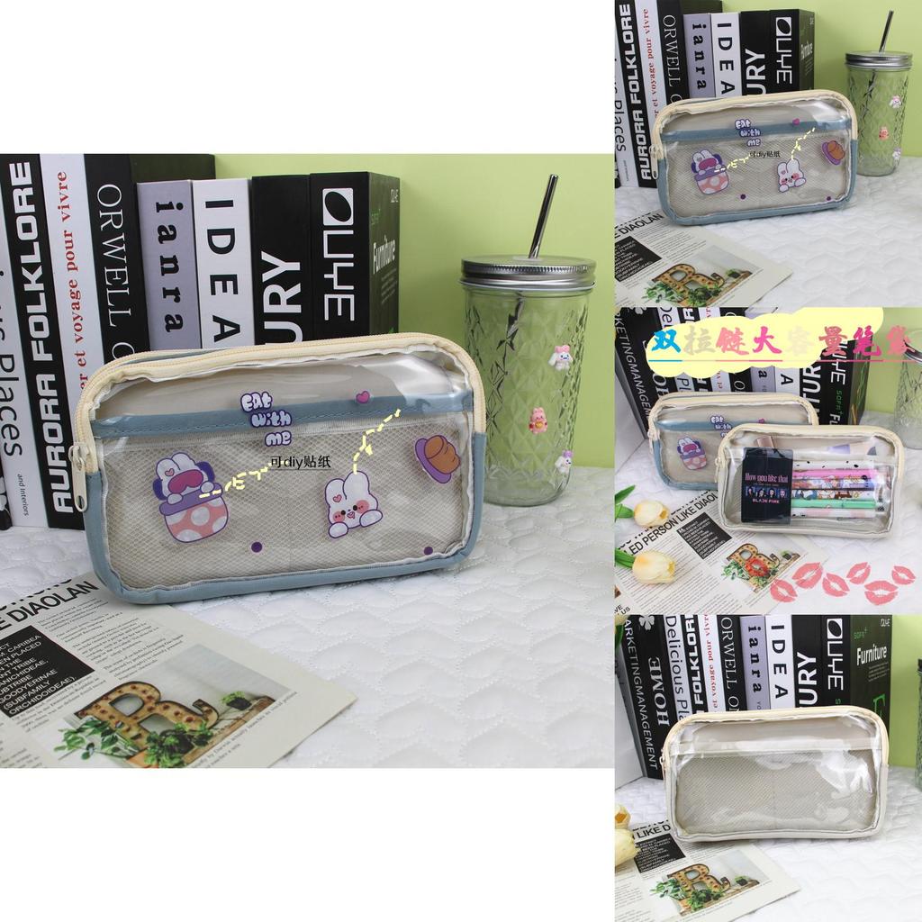 Korean Style Large Capacity Canvas Pencil Bag With Seethrough Window For Students And Professionals