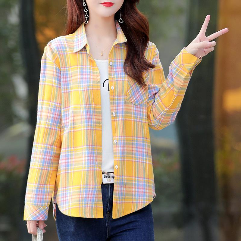 2025 Damen Karo Langarmbluse - Koreanischer Stil Locker Übergröße, Elegantes Frühlings-/Herbstoberteil