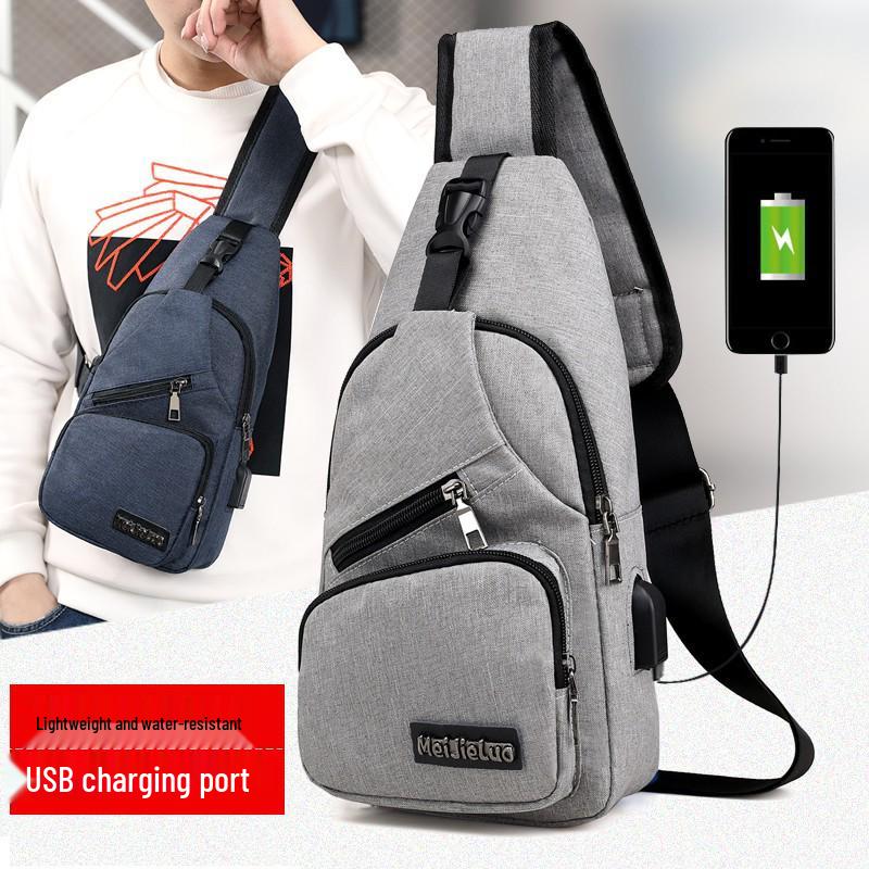 Men's Multi-layer Crossbody Chest Bag with USB Data Cable for Outdoor Carry-ons