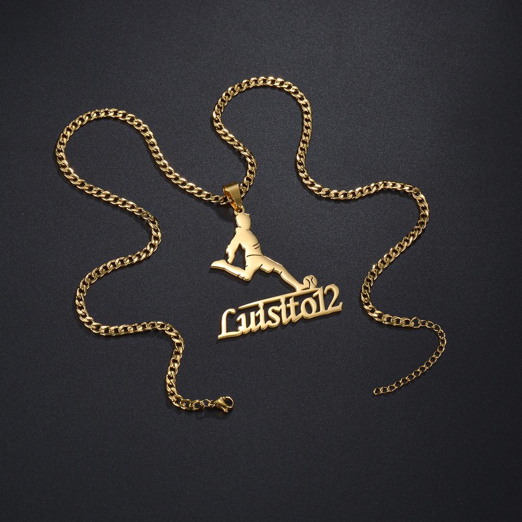 Atoztide Personalisierte Individuelle Fußball Sport Name Halskette Edelstahl für Damen Herren Anhänger Mode Geburtstag Schmuck Geschenk