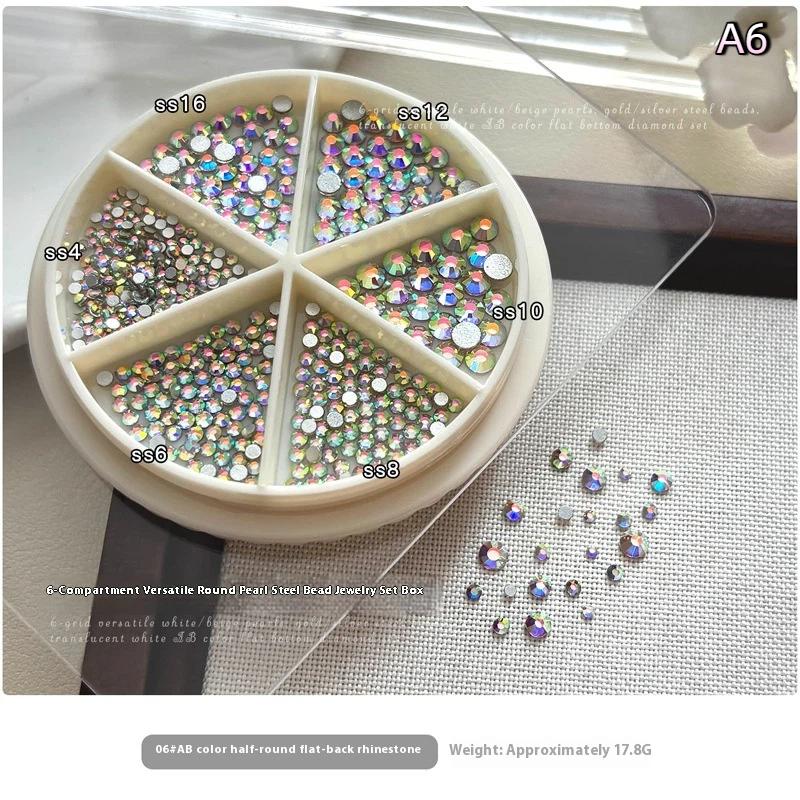 6 Grids Mix Mini Pearl Small Stainless Steel Caviar Beads Nail Art Rhinestones Nail Art Decorations Silver Gold Charm Gel Polish