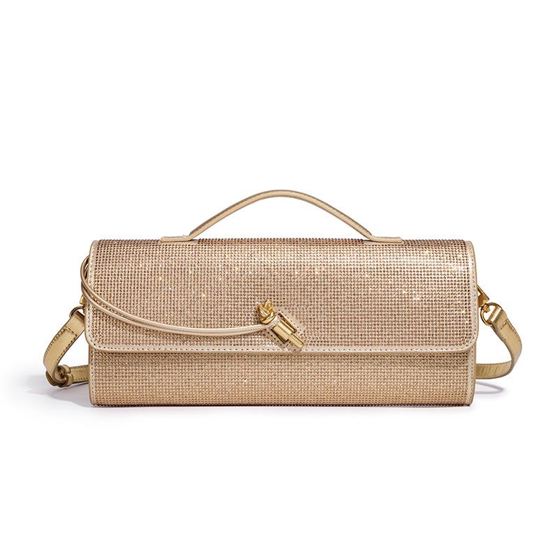 New Hot Diamond Banquet Bag Exquisite Horizontal Diamond Handheld Stick Bag Handheld Long Single Shoulder Diagonal Cross Women's Bag