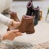 Thick And Warm Cotton Shoes Women's Winter Genuine Leather Anti Slip Low Heel Plush Short Boots