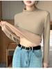 Long Sleeve Female Cold Basic Warm Shirt Inner Half-high Neck Slim Knit Shirt Bottoming Shirt Padded Warm Fall and Winter Small High Neck Tops