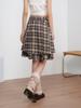 2025 Herbst/Winter Retro Karomuster Patchwork A-Linie Mittellanger Rock - Koreanischer Stil, Doppellagig & Falten