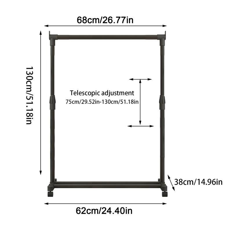 Rolling Clothing Rack Adjustable Heavy-Duty Telescopic Garment Rack Floor Hanger Storage Wardrobe For Bedroom Clothing Store