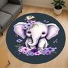 1PC Elephant Flowers Butterflies Round Chair Mat Area Rug - Non-Slip, Floor Mat for Office, Bedroom, Home Decor Christmas Gift C0528028