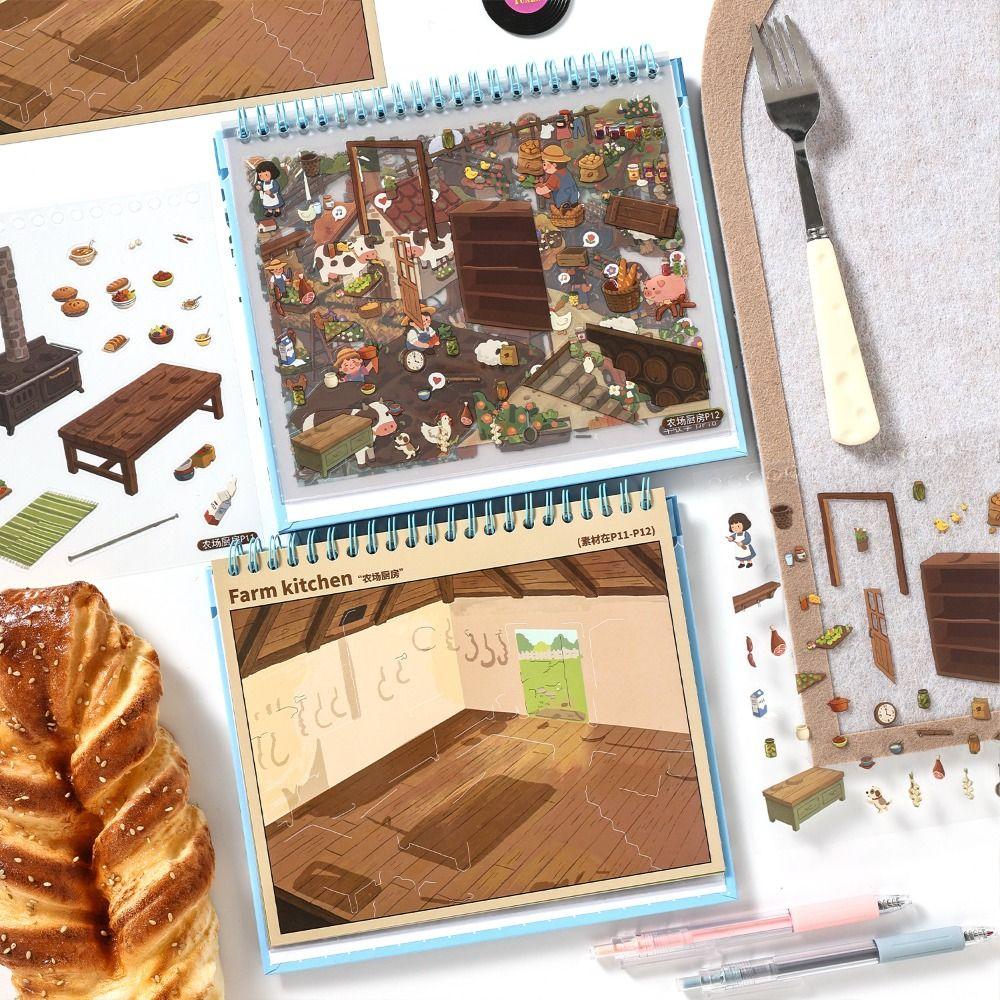Kawaii Design Shop Scene Sticker Spiral Bound Miniature Scene Sticker  Stationery Supplies
