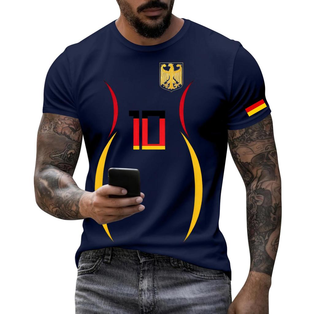 Men's Short Sleeve Crew Neck T-Shirt with National Emblem Number Print Slim Fit Casual Tee for Outdoor and Daily Wear