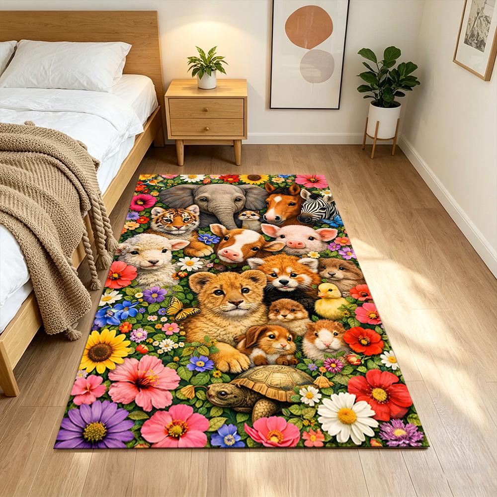 Jungle Animals And Flowers Non-Slip Home Carpet Design for Office Decor Living Room Bedroom Gift