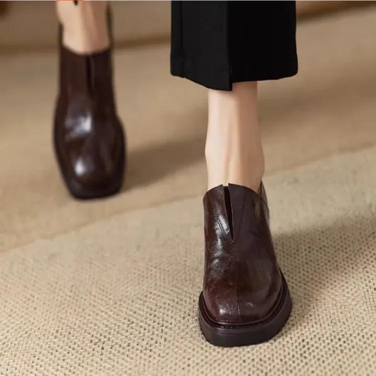 Fashion Women's Shoes Wedge Chunky Soft PU Leather Heels Fashion Square Toe Casual Slip-on Shoes for Women Comfort Office Mules Shoes