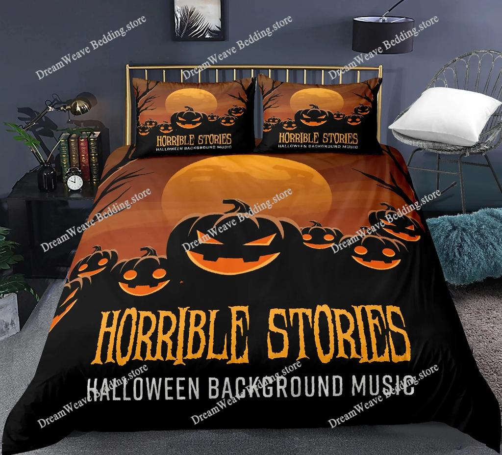 Copripiumino Halloween Matrimoniale King Cartone Animato Zucca Copripiumino Lanterna Set Biancheria da Letto Microfibra Copripiumino Fantasma per Bambini Bambine9