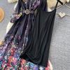 Vintage Black Floral Printted Maxi Dress Long Chiffon Sleeve Elegant Spring Palace Print Single-breasted Shirt Dress with Belt