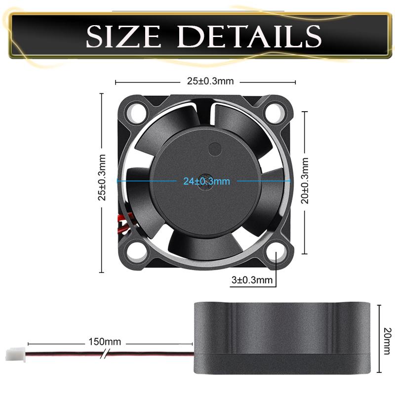 2pcs Gdstime 3D Printer cooler Axial 25mm fan DC 5V 12V 24V 25x25x10mm Dual Ball/Sleeve 2.5mm Graphics Card mini cooling fan
