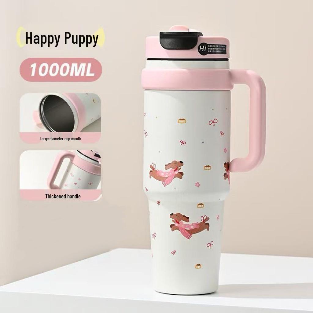 Giant Insulated Cup for Girls - High Capacity Ice Buster with Cute Pattern and Straw, New 2024 Style