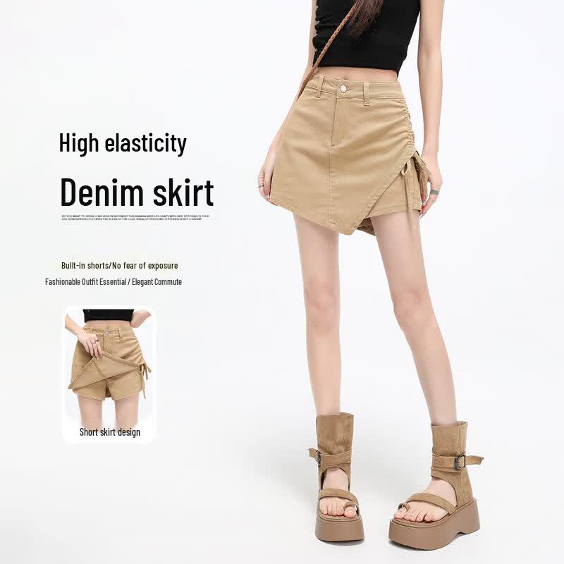 HSTYLE Women s Denim High-Waist Drawstring Culotte Shorts XL