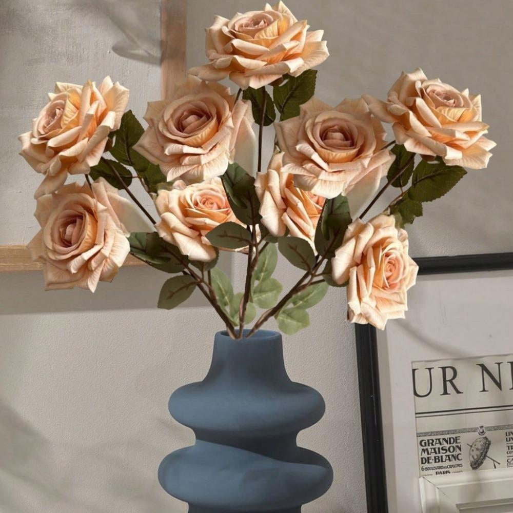 6 Pcs Artificial Flower Mocha Rose Realistic Stem Fake Silk Rose 67cm Bouquet for DIY Wedding Home Decor Centerpiece Hotel Valentine'S Mother'S Day