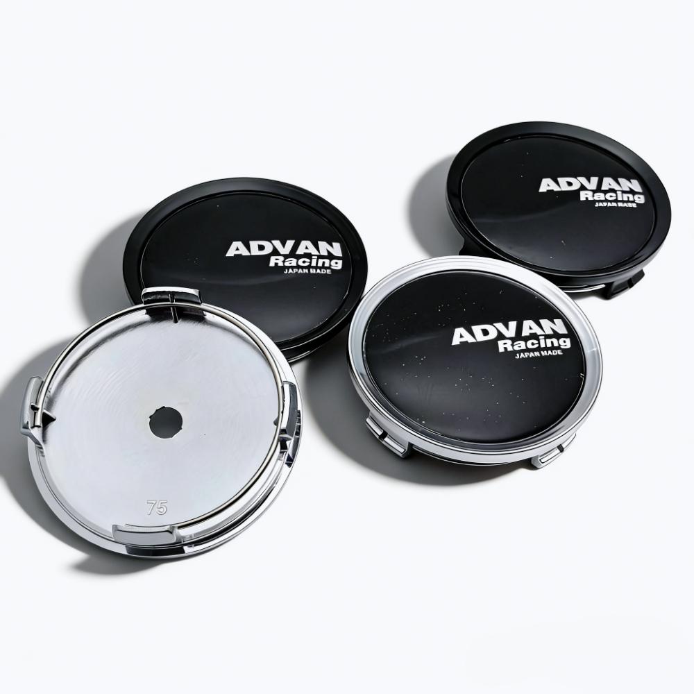 4pcs Black Silver ADVAN Racing Logo Emblem Car Wheel Center Caps 75MM 70MM Wheels Hub Cap Rim Hubcaps Dust Cover Car Accessories