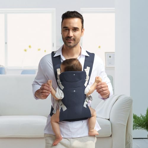 Baby Carrier Ergonomic Newborn Carrier for Infants 3-36 Months Front and Back Carry Navy Blue