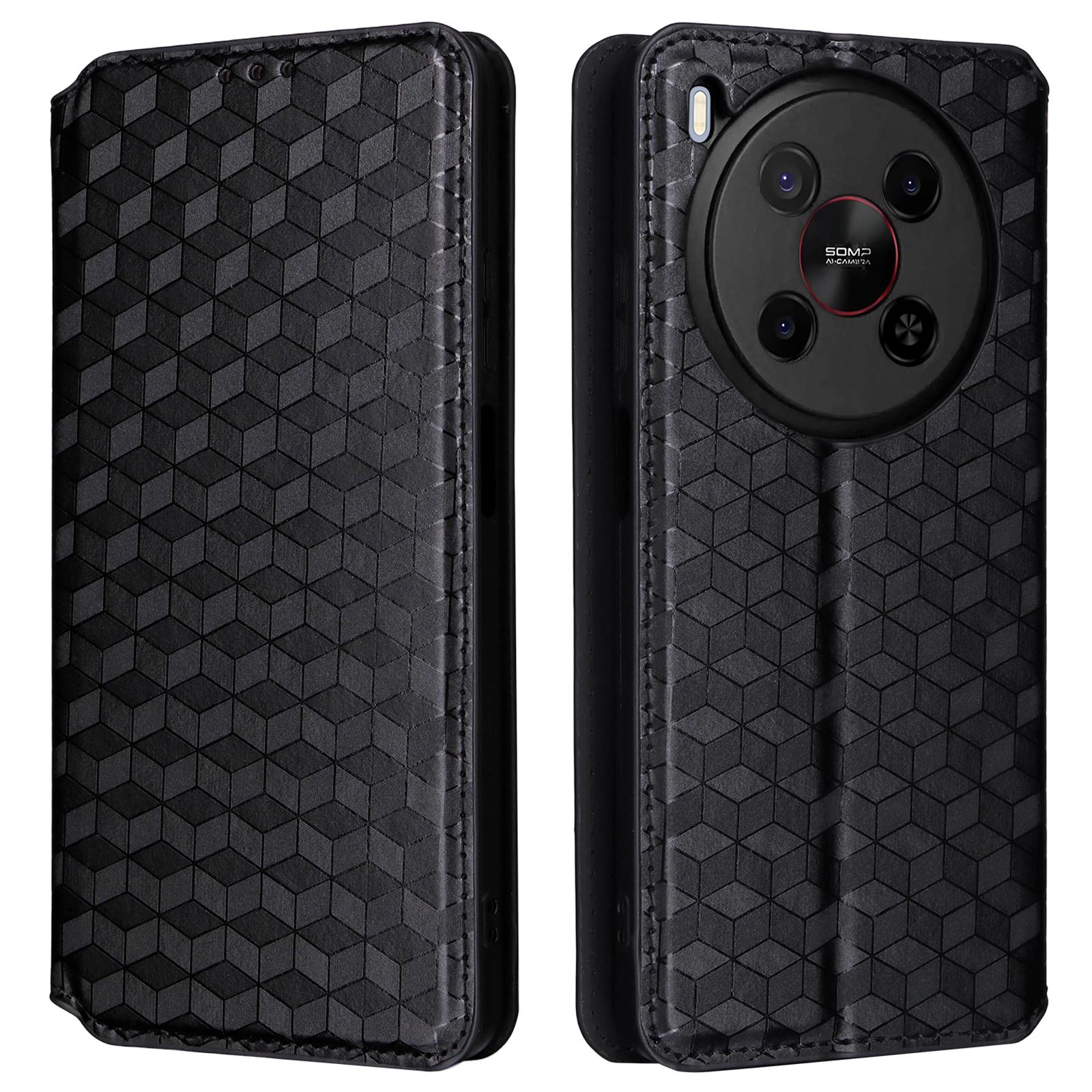 

Для ZTE Blade V70 Max/nubia V70 Max Чохол Гаманець Шкіряний Чохол для Телефону з Ромбоподібним Тисненням Black