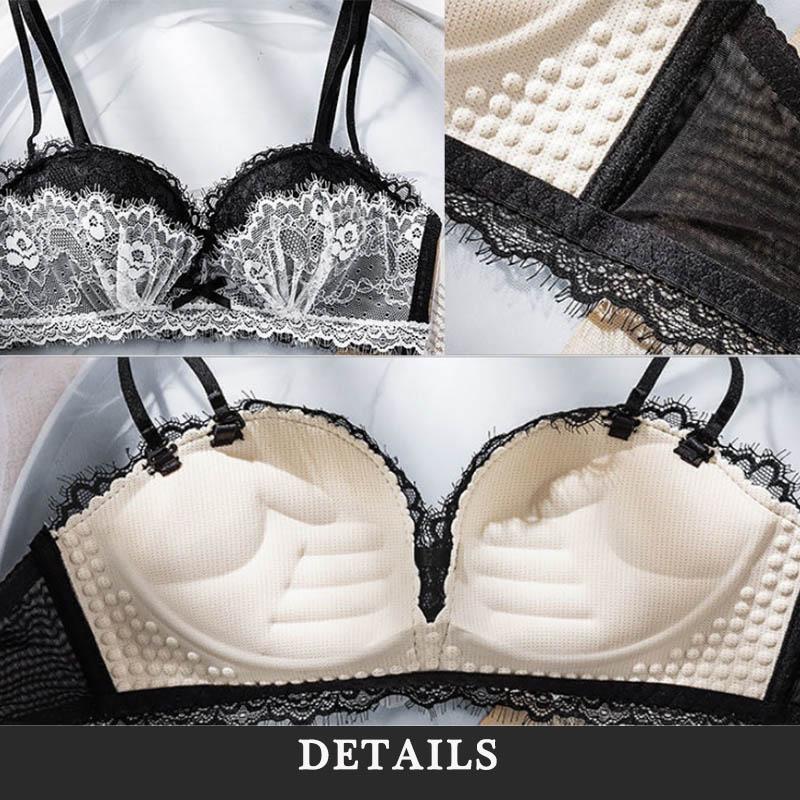 Verstellbarer, geraffter BH für Damen ohne Stahlring, geschlossene Brust, Anti-Durchhang, sexy Spitzen-BH, atmungsaktives und dünnes Bralette