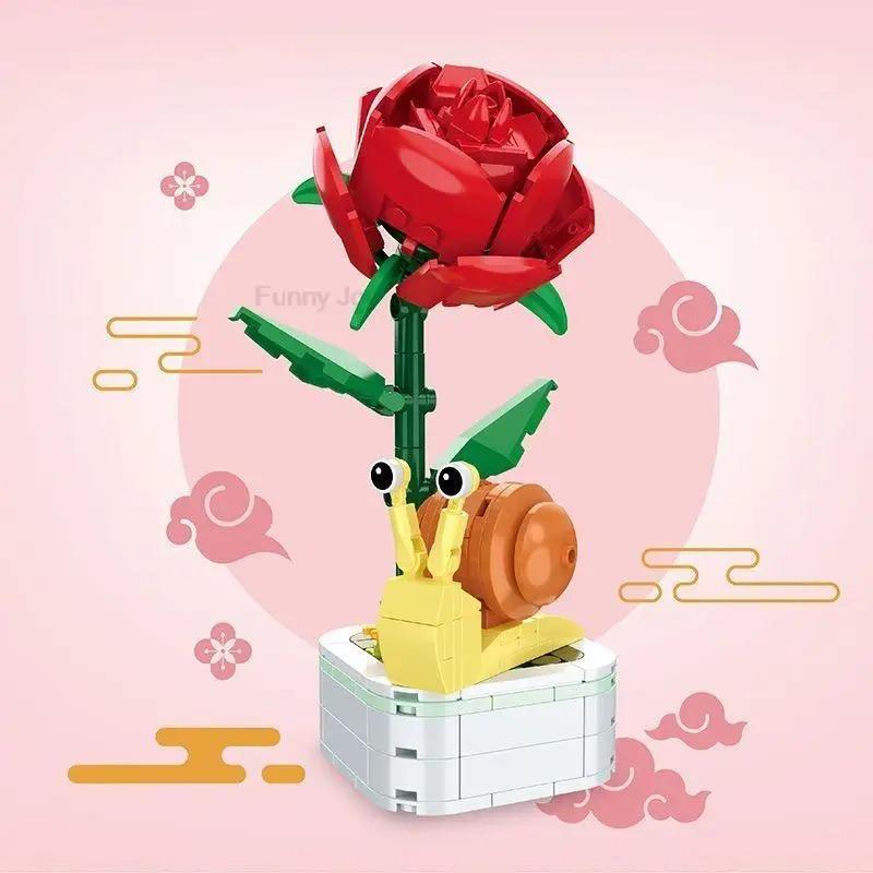 Perpetual Bouquet Tulip Flower Building Block 3D Model Home Decoration Plant Potted Assembly Bricks Valentine Child Gifts