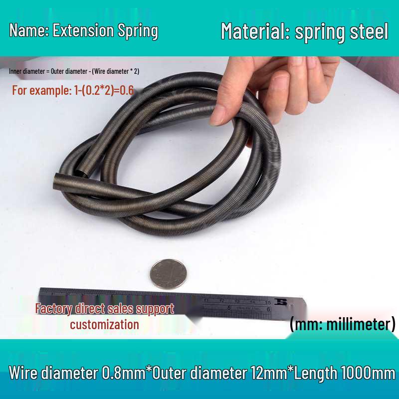 1m Spring Coil Extension with Hook - Strong Tensile Force, Thin Soft Sheath, for Tarpaulins & Sliding Doors