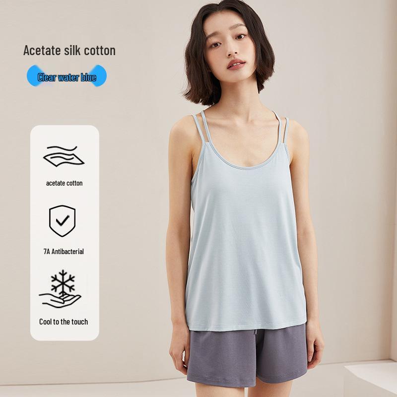 Oviezis Women's Ice Silk Camisole with Built-In Bra Pads, Thin and Loose Fit, Beautiful Back Design – Ideal Base Layer for Spring & Summer