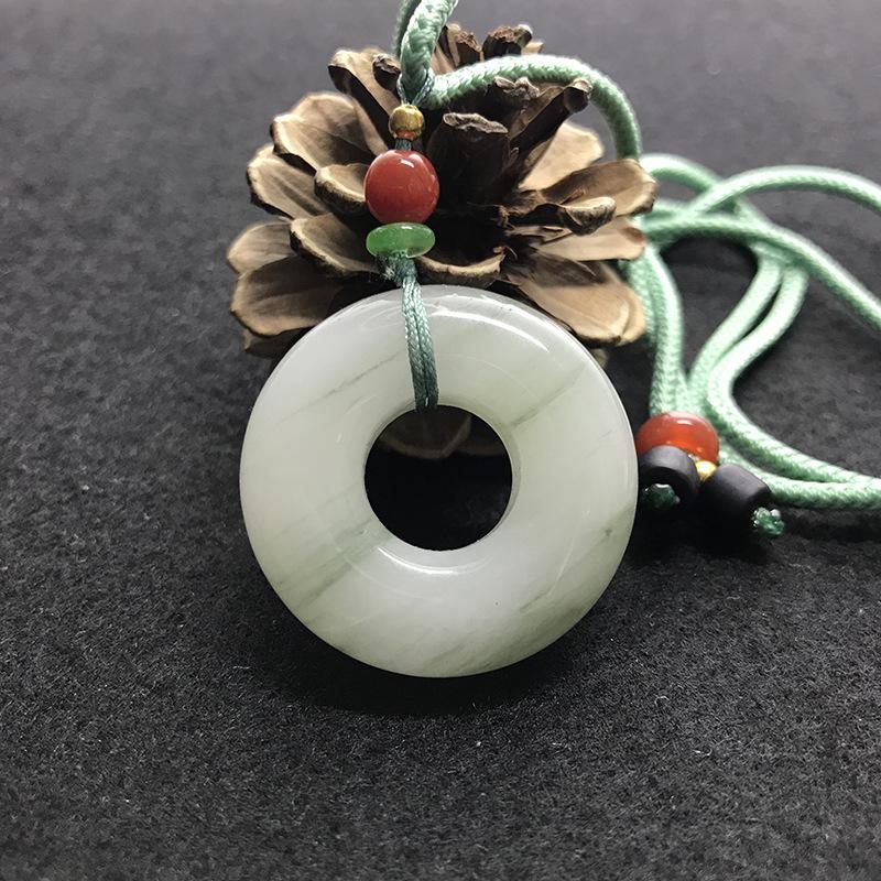 Tianshan Jade Gold Thread Ring Pendant Necklace - Unisex Donut Design 644