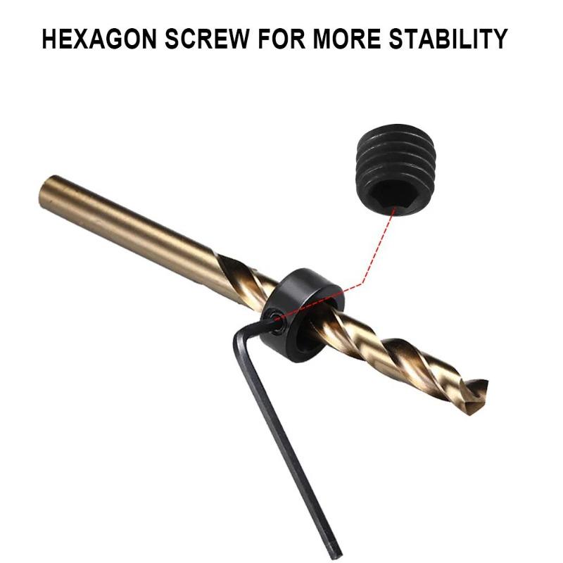 9PCS Depth Stop Drill Bit Collar Set Positioner Ring and Hex Wrench Tighten The Stopper Set Screws Woodworking Tool